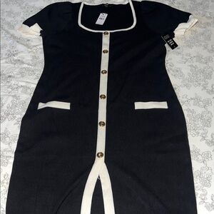 Express Black Midi Dress with White Accents